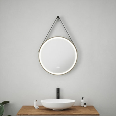 FNX Bathrooms Valletta 600mm Round Led Bathroom Mirror With Tunable Light, Demister & Chic Black Leather Strap - image 1