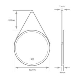 FNX Bathrooms Valletta 600mm Round Led Bathroom Mirror With Tunable Light, Demister & Chic Black Leather Strap - thumbnail 2