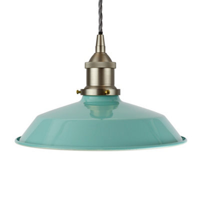 Duck Egg Blue Small Trinity Metal Painted Dome Pendant Light With Brushed Chrome Lamp Holder And Grey Twisted Cable - Se Home - image 1