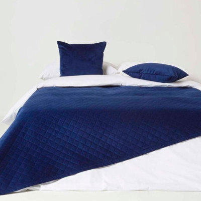 Homescapes Diamond Quilted Navy Velvet Throw - image 1