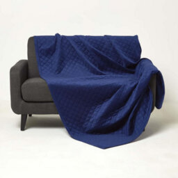 Homescapes Diamond Quilted Navy Velvet Throw - thumbnail 3