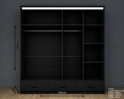 Ie Florence Wardrobe With Mirrors, Drawers & Shelves Sliding Door Wardrobe ( Black, 205 Cm ) - thumbnail 2