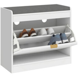 Homcom Shoe Bench With 1 Flip Drawer, Cushion, 5 Pairs For Entryway White - thumbnail 2