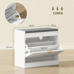 Homcom Shoe Bench With 1 Flip Drawer, Cushion, 5 Pairs For Entryway White - thumbnail 3