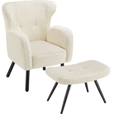 Tectake 1 Armchair With Ottoman Vanersborg Bouclé , Thickly Upholstered With Stool - Bouclé Cream/black - image 1