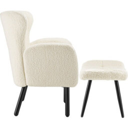 Tectake 1 Armchair With Ottoman Vanersborg Bouclé , Thickly Upholstered With Stool - Bouclé Cream/black - thumbnail 2