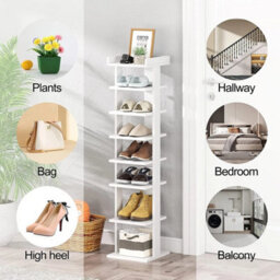 White 7-Tier Narrow Shoe Storage Rack - thumbnail 3