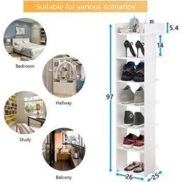 White 7-Tier Narrow Shoe Storage Rack - thumbnail 2