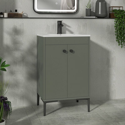 Royal Bathrooms Verona 500mm Matt Green Floor Standing Bathroom Vanity Unit 2 Door With Minimalist Basin & Matt Black Knob - image 1