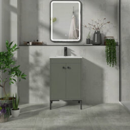 Royal Bathrooms Verona 500mm Matt Green Floor Standing Bathroom Vanity Unit 2 Door With Minimalist Basin & Matt Black Knob - thumbnail 4