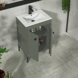 Royal Bathrooms Verona 500mm Matt Green Floor Standing Bathroom Vanity Unit 2 Door With Minimalist Basin & Matt Black Knob - thumbnail 5