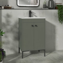 Royal Bathrooms Verona 500mm Matt Green Floor Standing Bathroom Vanity Unit 2 Door With Minimalist Basin & Matt Black Knob - thumbnail 1