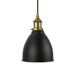 SE Home Matt Black Classic Small Pantry Metal Painted Dome Pendant Light With Matt Antique Brass Lamp Holder And Black Twisted Cable