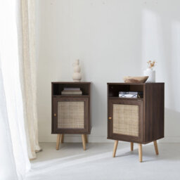 Sweeek - Pair Of Scandi-Style Bedside Tables With Cupboard Boheme Dark Wood Colour 39X40X70 Cm - thumbnail 6