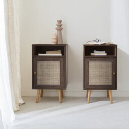 Sweeek - Pair Of Scandi-Style Bedside Tables With Cupboard Boheme Dark Wood Colour 39X40X70 Cm - thumbnail 7