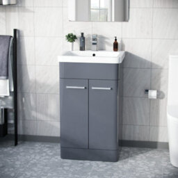Nes Home Afern 500mm Freestanding Vanity Unit Cabinet & Wash Basin Steel Grey Flat Pack - thumbnail 2