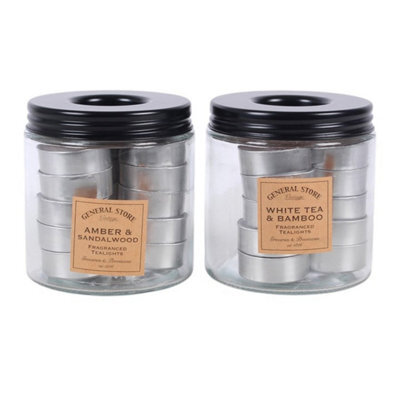 Set Of 10 General Store Scented Tealights In Jar Fragranced Candle Jar