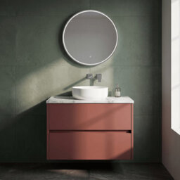 Balterley Chartley Contemporary Wall Hung 2 Drawer Vanity Unit With Carrera Marble Laminate Worktop, 800mm, Smoked Red - thumbnail 2