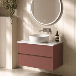 Balterley Chartley Contemporary Wall Hung 2 Drawer Vanity Unit With Carrera Marble Laminate Worktop, 800mm, Smoked Red - thumbnail 3