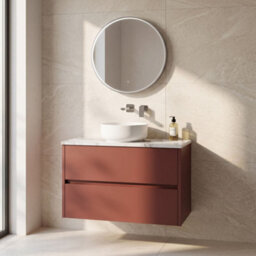 Balterley Chartley Contemporary Wall Hung 2 Drawer Vanity Unit With Carrera Marble Laminate Worktop, 800mm, Smoked Red - thumbnail 4