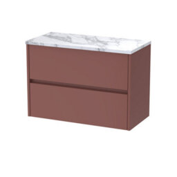 Balterley Chartley Contemporary Wall Hung 2 Drawer Vanity Unit With Carrera Marble Laminate Worktop, 800mm, Smoked Red