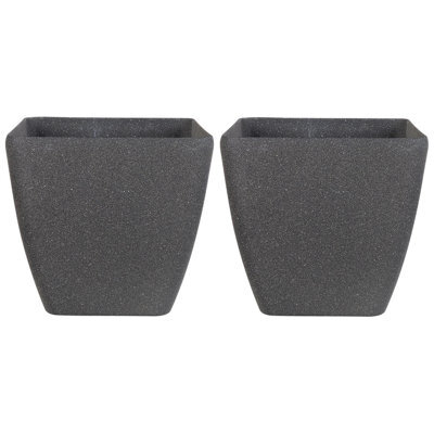 Beliani Set Of 2 Plant Pots Zeli 49 Cm Dark Grey - image 1