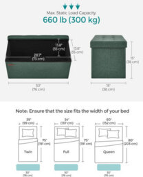 Songmics Ottoman With Storage, Compact Foot Rest, Foldable Small Ottoman For Entryway, Bedroom, Living Room, Retro Green - thumbnail 2