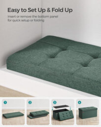 Songmics Ottoman With Storage, Compact Foot Rest, Foldable Small Ottoman For Entryway, Bedroom, Living Room, Retro Green - thumbnail 5