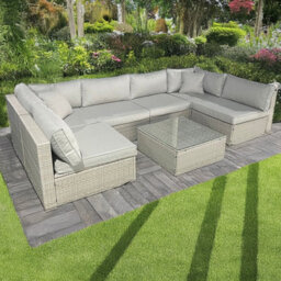 Furnishings For Less UK 6-Piece Rattan Garden Patio Grey Furniture Set, U-Shape Sofa With Coffee Table + Cover