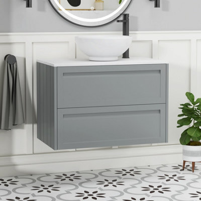 Royal Bathrooms Royal Bathroom Elmore 800mm Matt Pebble Grey Wall Mounted Countertop Bathroom Vanity Unit 2 Drawer With Breeze Basin - image 1