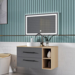 Sline 990mm Wall-Hung Bathroom Vanity Unit With 2 Soft Close Drawers For Storage,ceramic Basin, Oak, Anthracite, Flat Packed - thumbnail 8