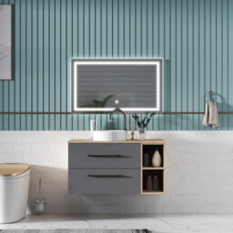 Sline 990mm Wall-Hung Bathroom Vanity Unit With 2 Soft Close Drawers For Storage,ceramic Basin, Oak, Anthracite, Flat Packed - thumbnail 7