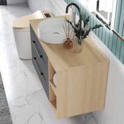 Sline 990mm Wall-Hung Bathroom Vanity Unit With 2 Soft Close Drawers For Storage,ceramic Basin, Oak, Anthracite, Flat Packed - thumbnail 5