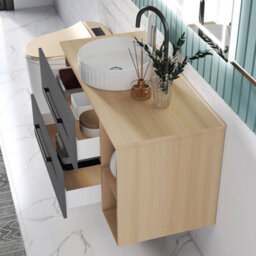 Sline 990mm Wall-Hung Bathroom Vanity Unit With 2 Soft Close Drawers For Storage,ceramic Basin, Oak, Anthracite, Flat Packed - thumbnail 6