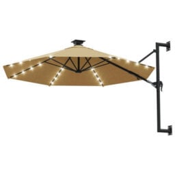 Berkfield Elegant Wall-Mounted Parasol With Leds And Metal Pole 300 Cm Taupe - thumbnail 1