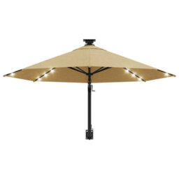 Berkfield Elegant Wall-Mounted Parasol With Leds And Metal Pole 300 Cm Taupe - thumbnail 4