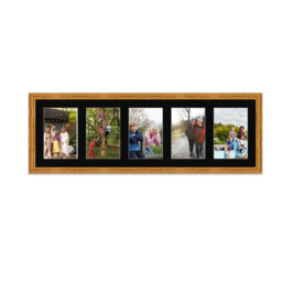 AK Frames 26X8 Oak Classic Multi Photo Frame With Black Mount - Holds 5 Apertures (5X) 6X4 Photos