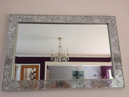 Biznest Crackle Mirror Mosaic Beveled Silver Frame Glass 90X60Cm Living Lounge Wall Hall