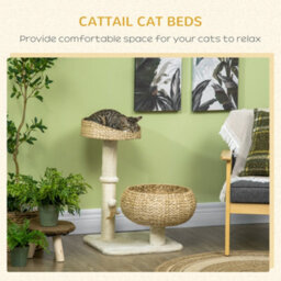 Pawhut 72Cm Cat Tree Kitten Tower With 2 Beds Scratching Post Toy Ball Beige - thumbnail 4