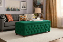100Cm Empire Ottoman Storage Box - Forest Green Plush Velvet Chesterfield Upholstered Coffee Table - thumbnail 4