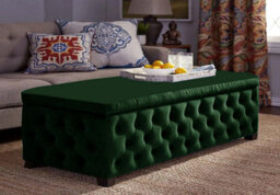 100Cm Empire Ottoman Storage Box - Forest Green Plush Velvet Chesterfield Upholstered Coffee Table