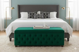 100Cm Empire Ottoman Storage Box - Forest Green Plush Velvet Chesterfield Upholstered Coffee Table - thumbnail 2