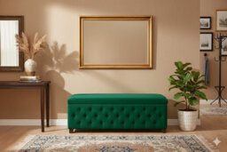 100Cm Empire Ottoman Storage Box - Forest Green Plush Velvet Chesterfield Upholstered Coffee Table - thumbnail 3