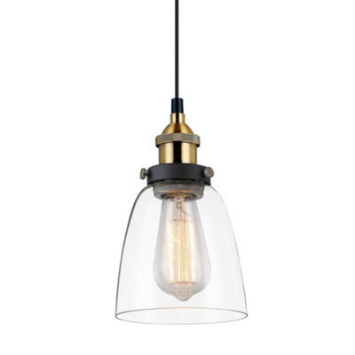 Luminosa Lighting Luminosa Industrial And Retro Hanging Pendant Black, Gold 1 Light  With Clear Shade, E27 Dimmable - image 1