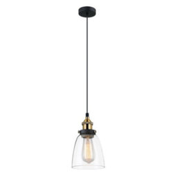 Luminosa Lighting Luminosa Industrial And Retro Hanging Pendant Black, Gold 1 Light  With Clear Shade, E27 Dimmable - thumbnail 2