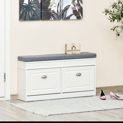 Homcom Shoe Storage Bench With Seat Cushion Cabinet Organizer With 2 Drawers - image 1