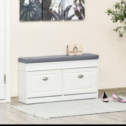 Homcom Shoe Storage Bench With Seat Cushion Cabinet Organizer With 2 Drawers - thumbnail 1