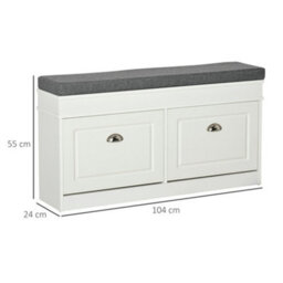 Homcom Shoe Storage Bench With Seat Cushion Cabinet Organizer With 2 Drawers - thumbnail 3
