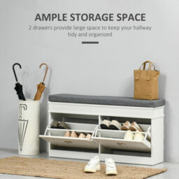 Homcom Shoe Storage Bench With Seat Cushion Cabinet Organizer With 2 Drawers - thumbnail 4