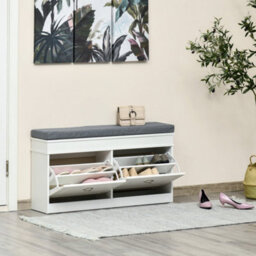 Homcom Shoe Storage Bench With Seat Cushion Cabinet Organizer With 2 Drawers - thumbnail 8